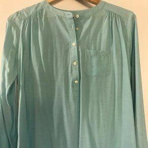 Anne Taylor LOFT Half-Button Dress Shirt - Aqua